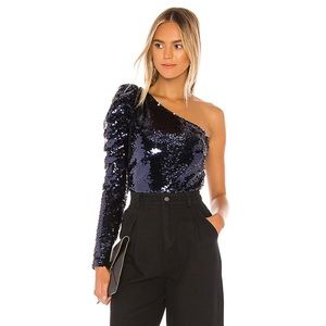 Lovers and Friends Revolve Shaline Black Top Sequin Embellished One Shoulder XS